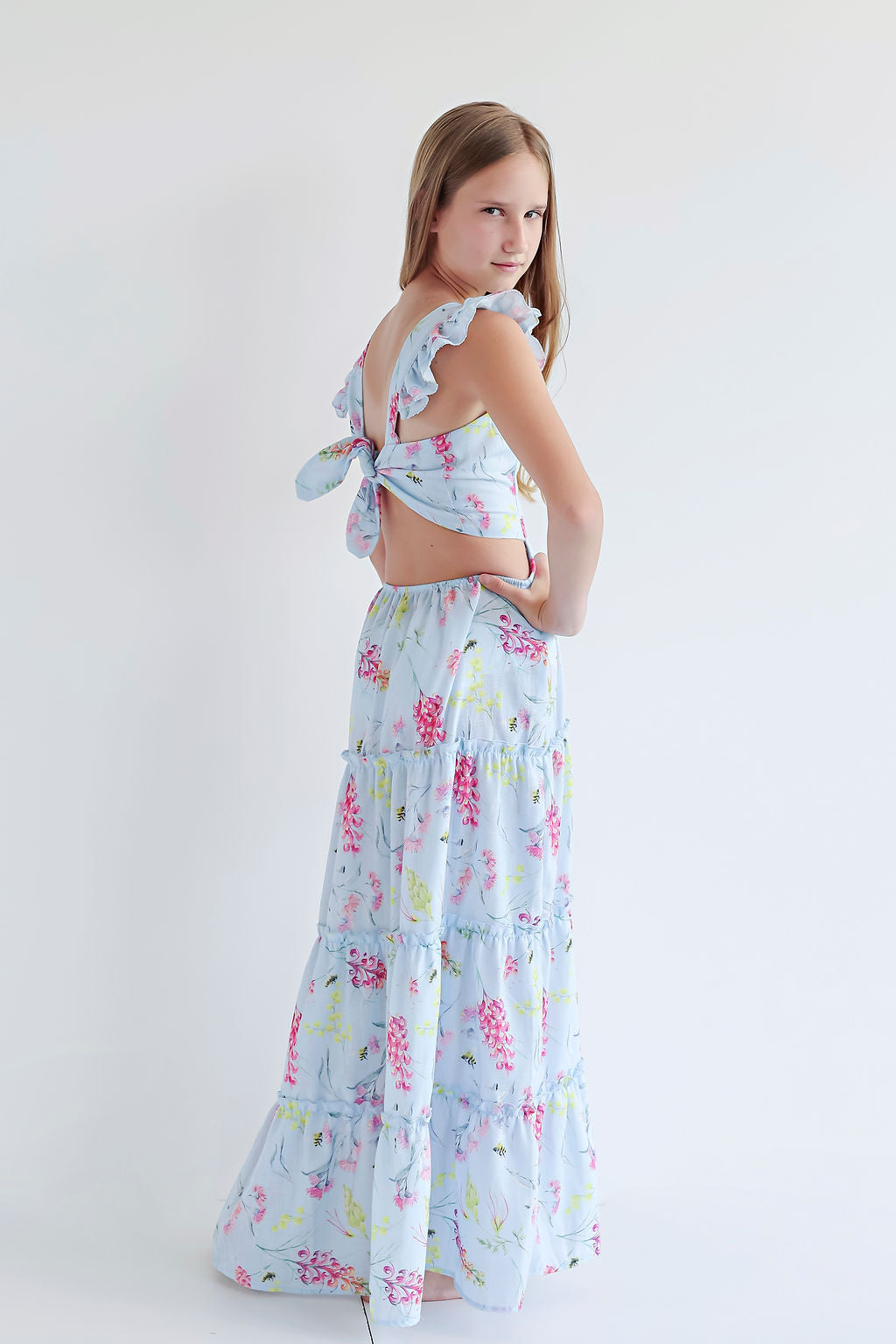 Vestido largo estampado floral para niñas y jóvenes