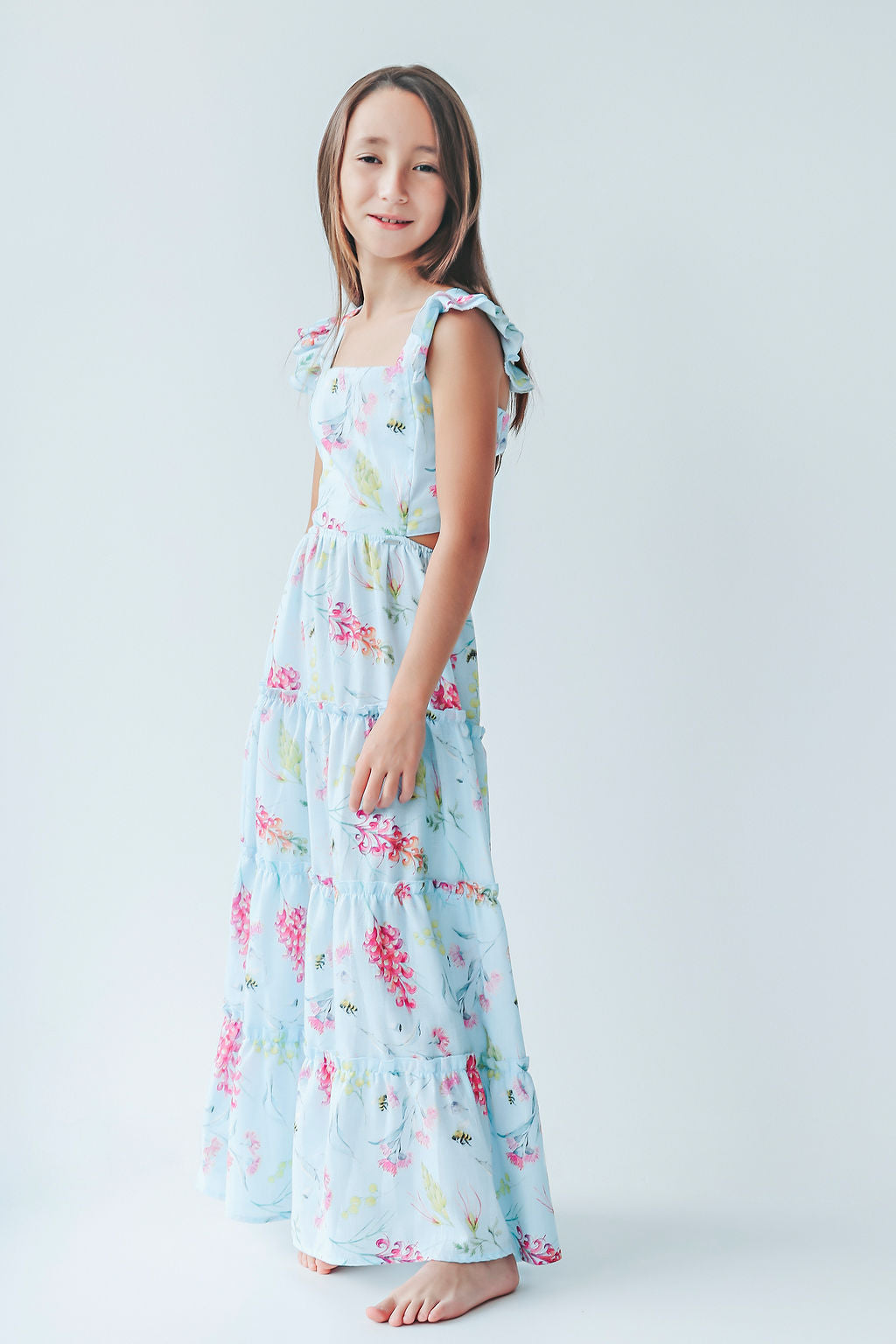 Vestido largo estampado floral para niñas y jóvenes