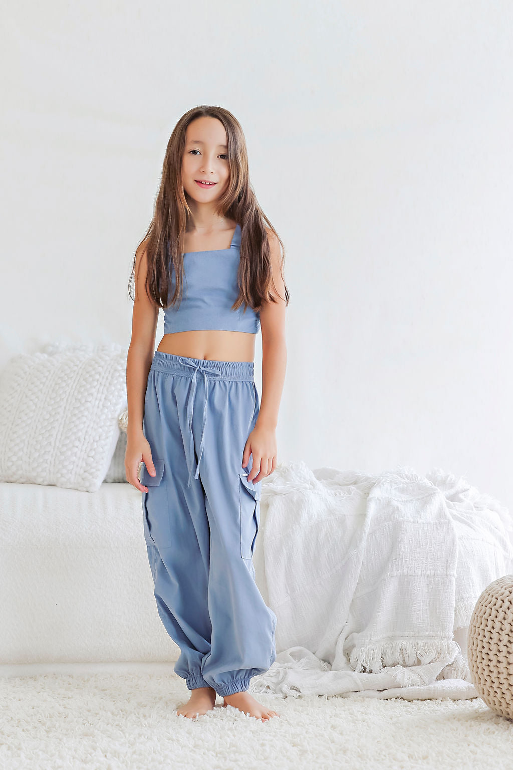 Conjunto de top y pantalón azul cobalto