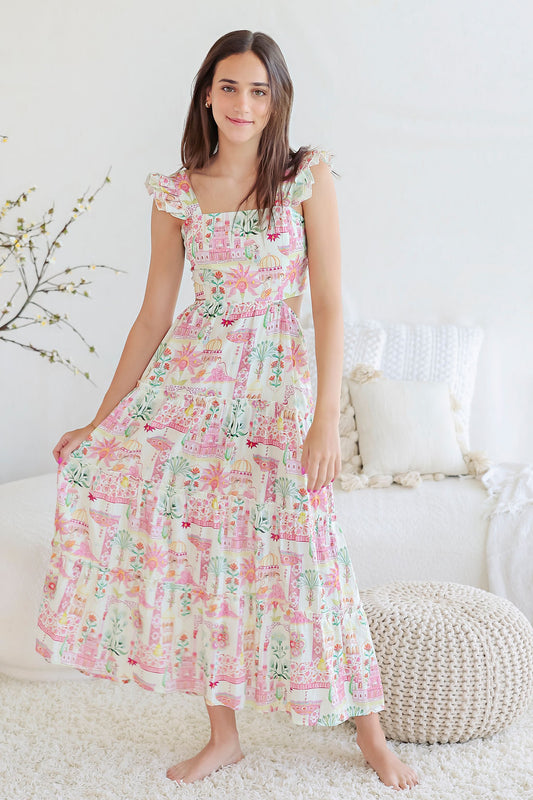 Vestido largo estampado floral para niñas y jóvenes