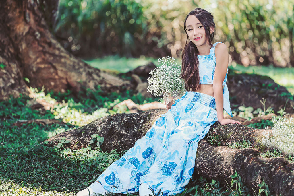 Set de enagua y crop top azul