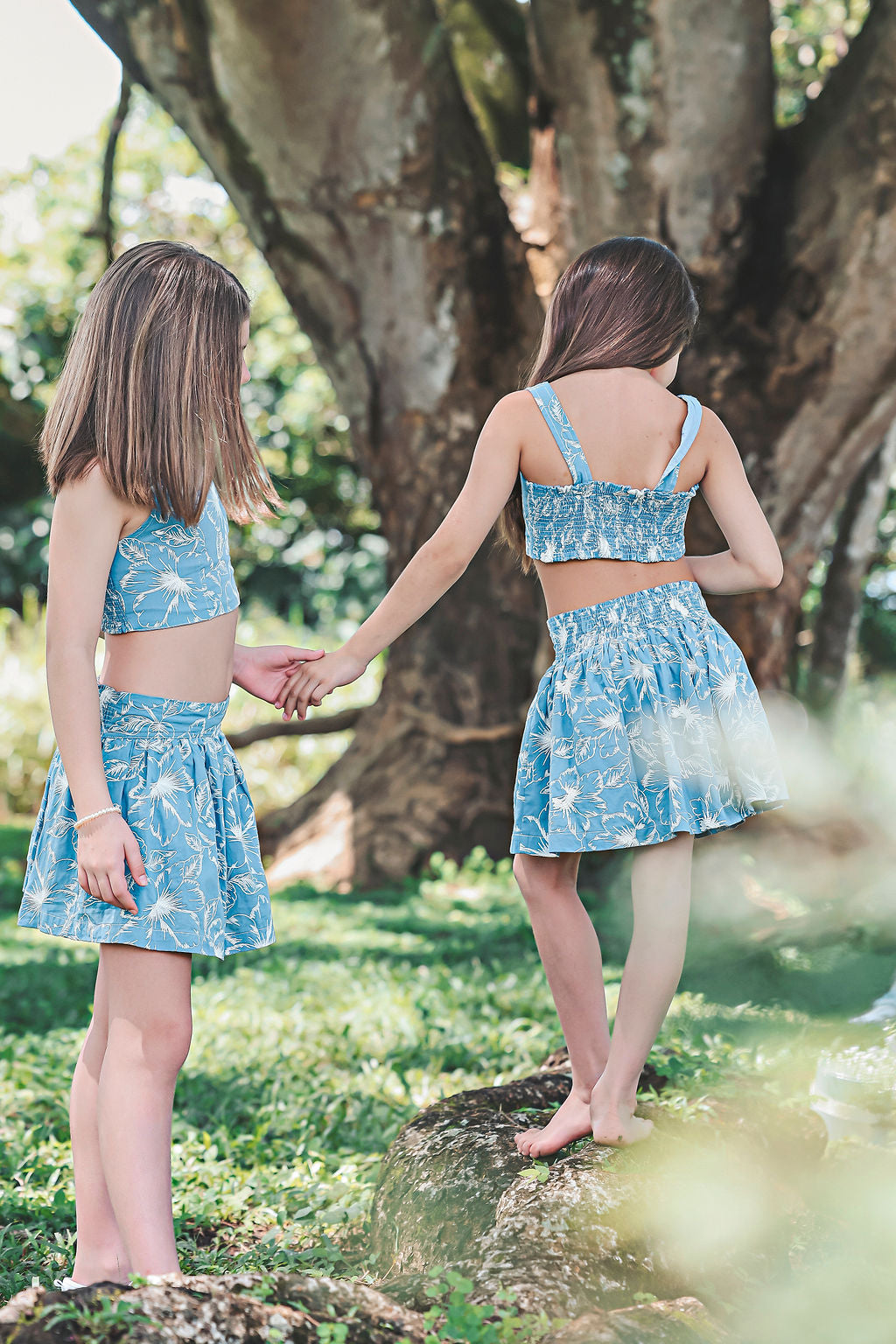 Set de enagua y crop top azul corto