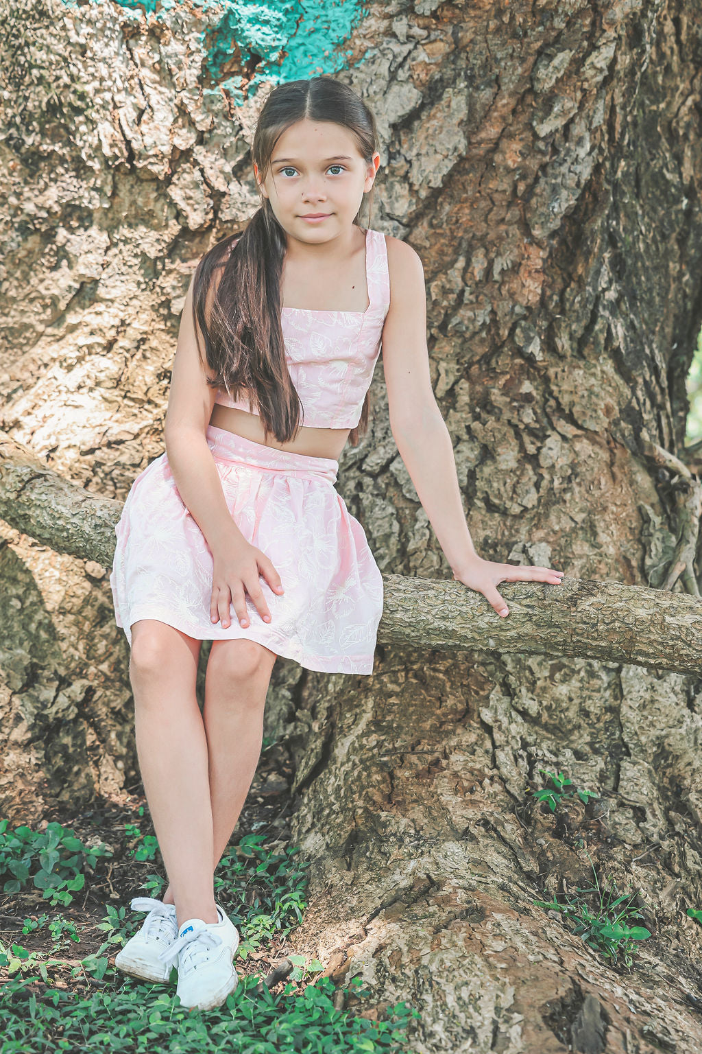 Set de enagua y crop top rosado